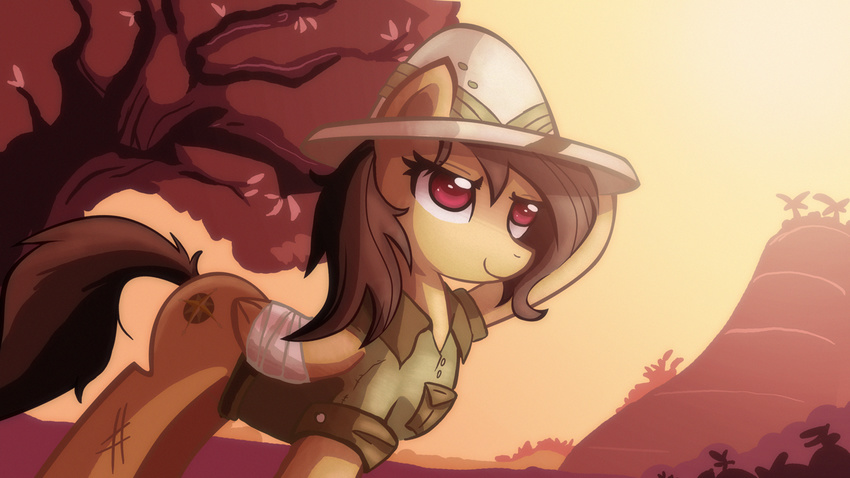 brown_hair clothing cutie_mark daring_do_(mlp) equine female feral friendship_is_magic hair hat jungle mammal my_little_pony outside pegasus ric-m solo tree wings wood