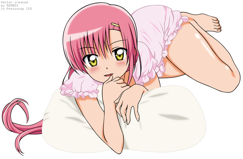 absurdres barefoot hayate_no_gotoku! highres katsura_hinagiku lying mgmnzx on_side pajamas pillow solo transparent_background vector_trace watermark