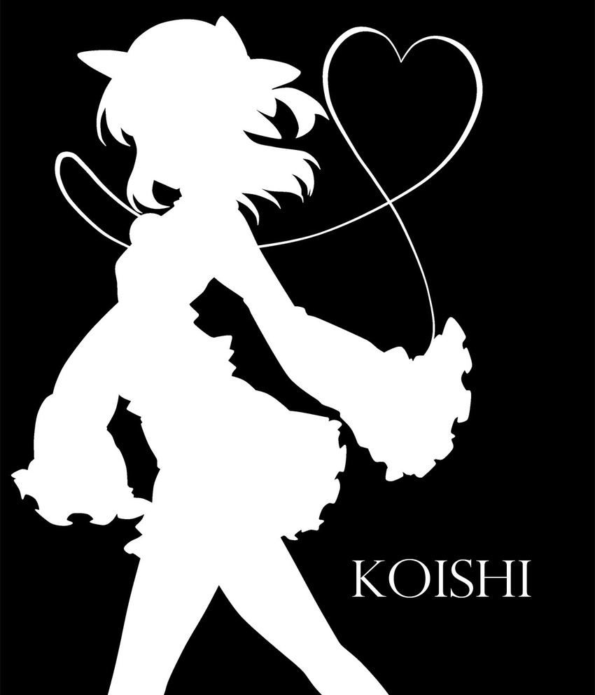 character_name greyscale hat heart heart_of_string highres kitazinger komeiji_koishi monochrome short_hair silhouette simple_background skirt solo touhou