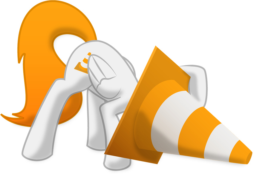 ambiguous_gender equine horse mammal my_little_pony parallaxmlp plain_background pony solo stuck traffic_cone transparent_background vlc