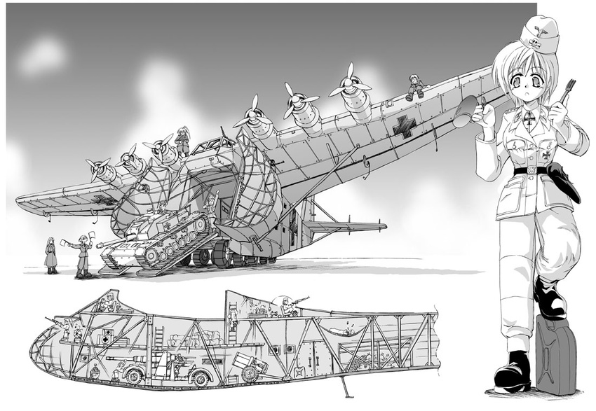 88_flak aircraft airplane balkenkreuz caterpillar_tracks cross-section cup diagram eighth_note electric_fan floorplan food fork garrison_cap greyscale ground_vehicle gun hammock hat holster iron_cross jerry_can ladder luftwaffe me_323 military military_hat military_uniform military_vehicle monochrome motor_vehicle mug musical_note nebelwerfer original pilot ponytail red_cross rocket_launcher sausage self-propelled_gun shizumi_tsurugi signal_flag sleeping solo sturmgeschutz_iii tank totenkopf turretless_tank uniform waffen-ss weapon world_war_ii