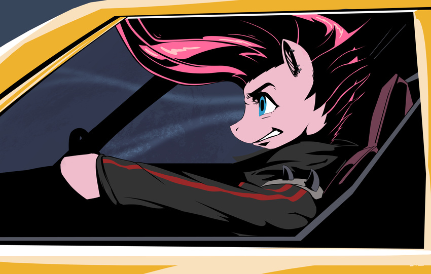 anime car crossover ear_piercing equine female fiasko0 friendship_is_magic hi_res horse jacket jp mammal my_little_pony parody piercing pinkie_pie_(mlp) pony race redline