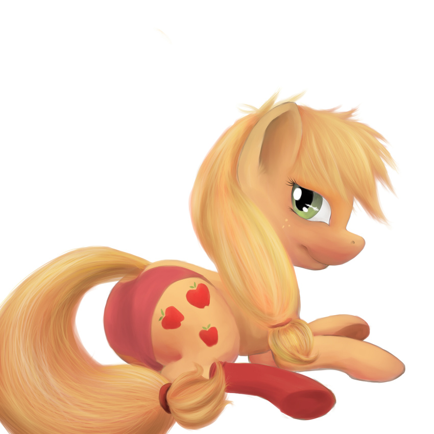 apple applejack_(mlp) cutie_mark equine female feral friendship_is_magic fruit green_eyes hair horse long_hair looking_at_viewer mammal my_little_pony pony solo tres-apples