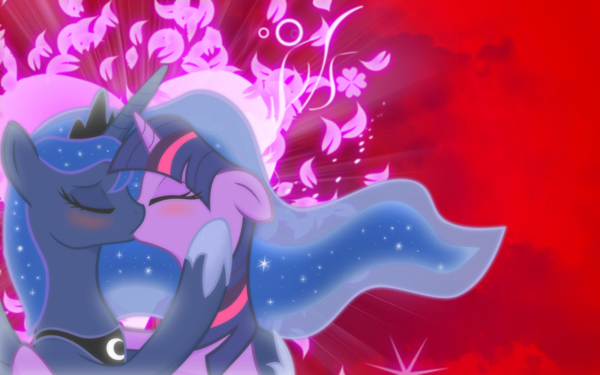 blush couple duo equine eyes_closed female feral flower friendship_is_magic hair horn horse kissing lesbian long_hair mammal my_little_pony pony princess_luna_(mlp) twilight_sparkle_(mlp) unicorn vexx3 wallpaper winged_unicorn wings