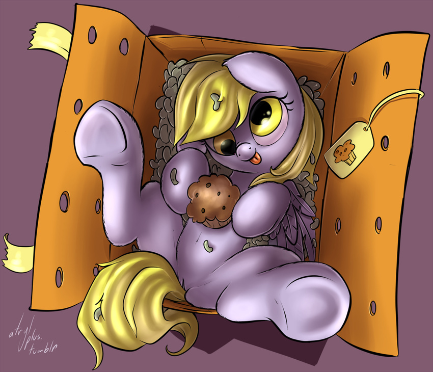 box derpy_hooves_(mlp) equine female feral food friendship_is_magic horse mammal muffin my_little_pony pegasus pony pussy solo styrofoam wings