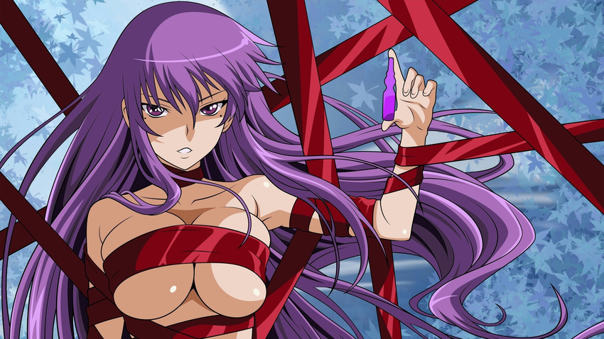 1girl etou_fujiko highres ichiban_ushiro_no_daimaou long_hair naked_ribbon purple_hair ribbon solo wallpaper