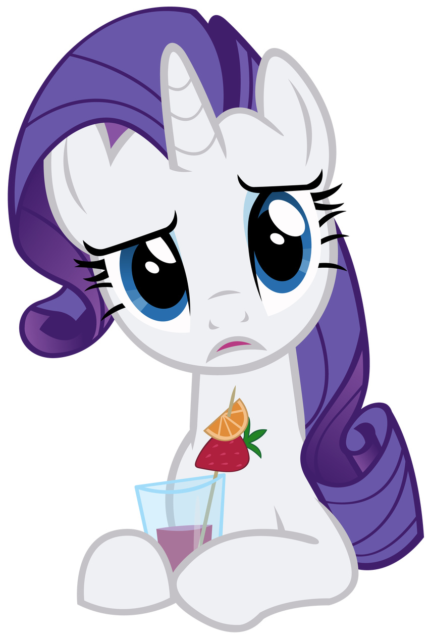 alpha_channel blue_eyes cocktail dipi11 drink equine female feral friendship_is_magic glass hi_res horn looking_at_viewer mammal my_little_pony orange orange_(fruit) plain_background rarity_(mlp) solo strawberry transparent_background unicorn