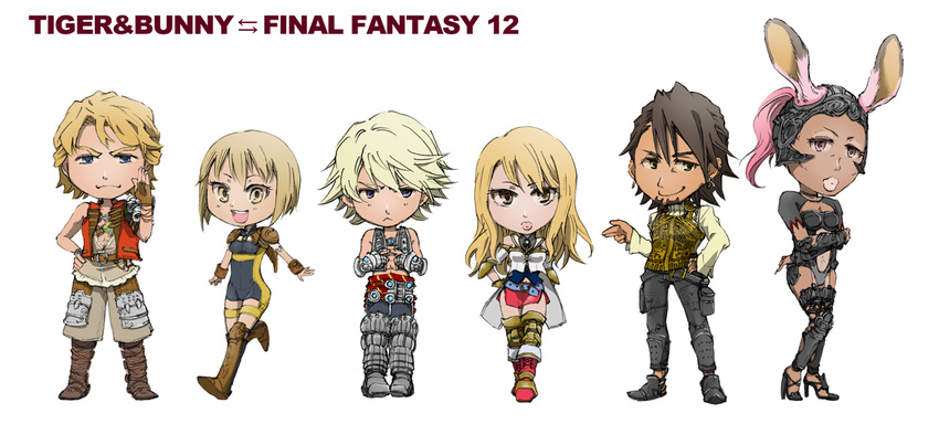 4boys animal_ears ashelia_b'nargin_dalmasca ashelia_b'nargin_dalmasca_(cosplay) balflear balflear_(cosplay) basch_fon_ronsenburg basch_fon_ronsenburg_(cosplay) blonde_hair boots brown_footwear brown_hair bunny_ears chibi cosplay final_fantasy final_fantasy_xii fran fran_(cosplay) huang_baoling ivan_karelin kaburagi_t_kotetsu karina_lyle keith_goodman multiple_boys multiple_girls nathan_seymour parody penelo penelo_(cosplay) pochika_s tiger_&amp;_bunny vaan vaan_(cosplay) viera