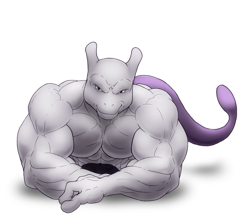 biceps big_muscles crossed_arms grin legendary_pok&#233;mon looking_at_viewer lying male mewtwo muscles nintendo pecs pok&#233;mon pok&eacute;mon ripped-saurian seductive solo video_games