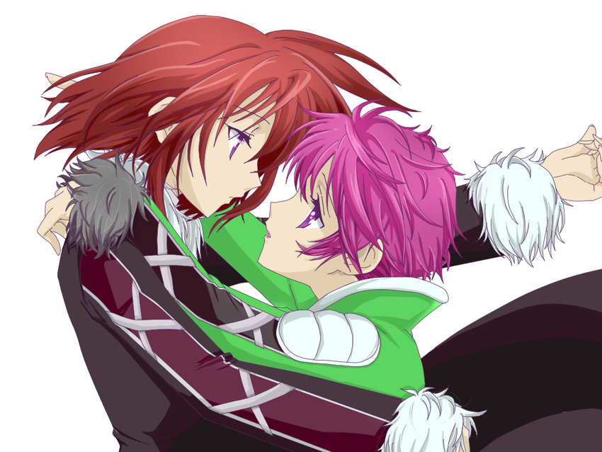 1boy 1girl brother_and_sister coat fur harold_berselius karell_berselius miko_embrace parody pink_hair purple_eyes red_hair short_hair siblings tales_of_(series) tales_of_destiny_2