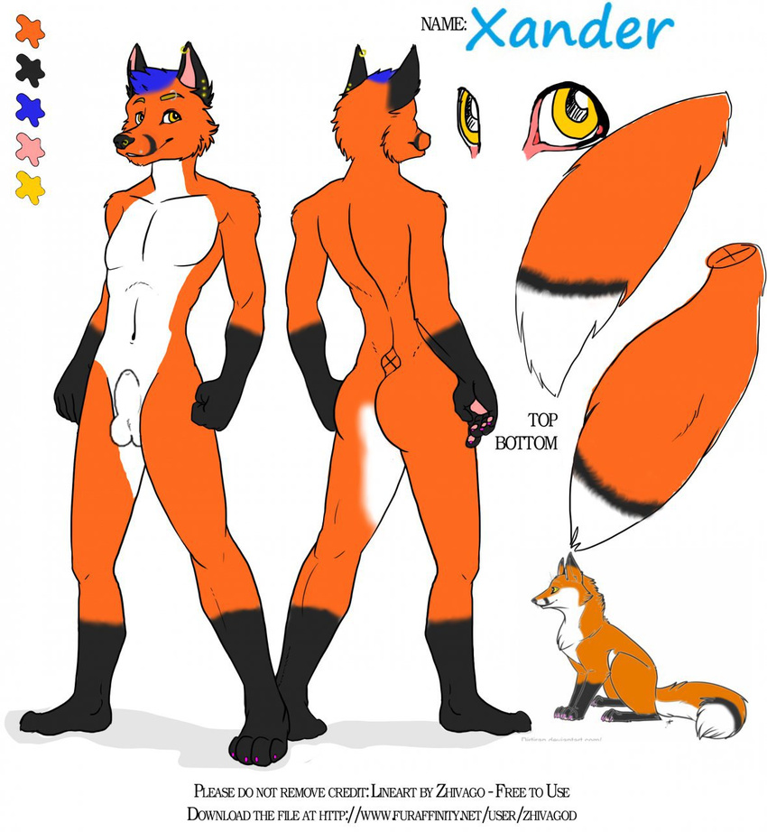 blue_hair canine feral fox fursona hair male mammal piercing sheath solo yellow_eyes yiffy_foxy