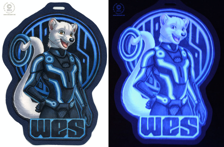 badge comparison cybersuit fluorescence fur kacey male mammal mustelid mustelidae solo tron weasel wes white white_fur