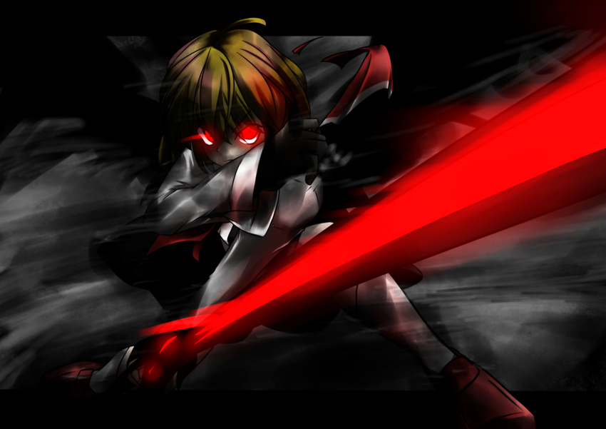 angry duplicate ex-rumia glowing glowing_eyes highres red_eyes rumia shoes solo sword touhou tyourou_god weapon