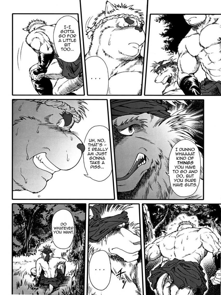 canine chubby comic dog jin_(artist) male mammal muscles overweight pecs translated wolf