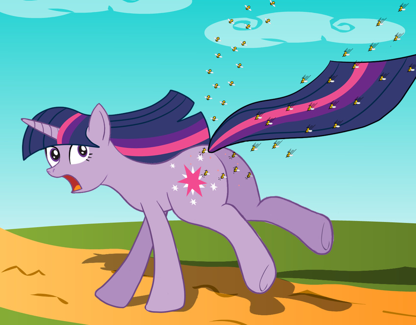 arthropod b.sting bee bee_sting bsting butt cutie_mark equine female feral friendship_is_magic hair horn horse insect long_hair mammal my_little_pony pain plain_background pony raised_tail solo twilight_sparkle_(mlp) unicorn