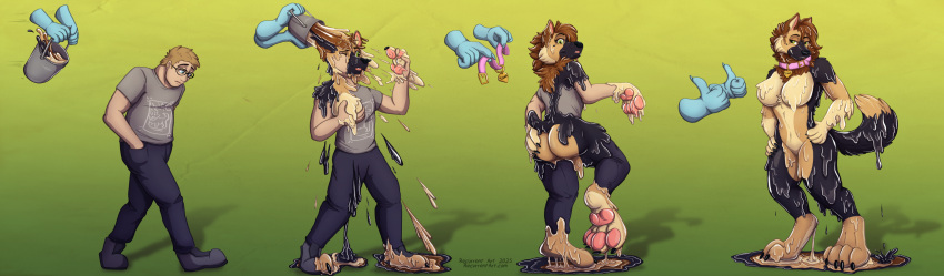 2025 4_toes after_transformation artist_name base_one_layout big_feet biped black_body black_claws black_nose blonde_hair blue_eyes bottomwear breasts brown_body bucket butt canid canine canis cheek_tuft claws clothing collar collar_only container digitigrade disembodied_hand domestic_dog dripping duo eyewear facial_tuft featureless_breasts featureless_crotch feet female finger_claws fingers floating_hands footwear fur_hair gender_transformation german_shepherd gesture ghost_hand glasses glistening gloves_(marking) goo_creature goo_drip goo_puddle goo_transformation grade gradient_background green_background green_eyes growth hair hand_gesture hand_in_pocket hand_on_butt hands_on_hips head_tuft herding_dog hi_res holding_bucket holding_collar holding_container holding_object human human_to_anthro imminent_transformation inner_ear_fluff latex latex_creature leg_markings liquid_latex looking_back male mammal mane markings mid_transformation mtf_transformation multicolored_body neck_tuft nude oblivious on_one_leg one_eye_closed open_mouth pants pastoral_dog pawpads paws pink_pawpads plant plantigrade plantigrade_to_digitigrade pockets pose raised_foot recurrent sad sequence shaded sharp_teeth shirt shocked shoes simple_background slightly_chubby slightly_chubby_human slightly_chubby_male smile snout socks_(marking) species_transformation standing surprised t-shirt tail tail_growth tan_body teeth text thick_fingers thumbs_up toe_claws toes toothy_smile topwear transformation transformation_sequence tuft unknown_species url walking wearing_glasses whisker_spots wide_eyed