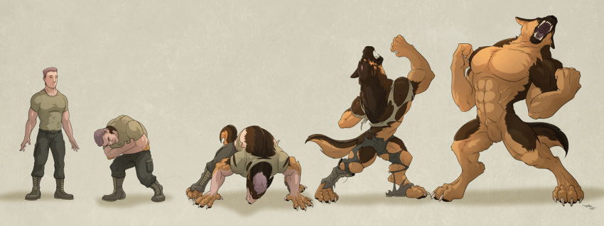 2021 4_toes 5_fingers abs after_transformation all_fours animal_genitalia anthro balls base_one_layout biceps big_chest big_muscles biped black_lips black_nose black_pawpads body_size_growth boots bottomwear broad_shoulders brown_body brown_fur brown_hair calf_muscles canid canine canine_genitalia canis cheek_tuft claws clothing clothing_scraps clutching_stomach curled_fingers deltoids destroyed_clothing digitigrade domestic_dog ears_back eyes_closed facial_tuft fangs feet finger_claws fingers fist fluffy fluffy_tail footwear fur fur_growth genitals german_shepherd grey_claws growth hair hair_to_fur head_back herding_dog huge_muscles human human_to_anthro hunched_over imminent_transformation lips male mammal mane mid_transformation military_uniform multicolored_body multicolored_fur muscle_growth muscular muscular_anthro muscular_human muscular_male neck_tuft nude nude_anthro nude_male open_mouth pained_expression pants pastoral_dog pawpads pecs pivoted_ears plantigrade plantigrade_to_digitigrade quads roaring rounded_back sequence shaded sharp_teeth sheath shirt shoe_burst shoes signature simple_background size_transformation snout snout_growth solo species_transformation standing tail tail_growth tan_body tan_fur tearing_clothing teeth thick_fingers tight_clothing toe_claws toes top_heavy topwear torn_boots torn_bottomwear torn_clothing torn_pants transformation transformation_sequence triceps tuft two_tone_body two_tone_fur uniform werecanid werecanine werecreature weredog wide_stance zibyr