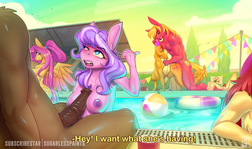 abdominal_bulge absurd_res anal anal_penetration animal_genitalia animal_penis anthro applejack_(mlp) areola big_macintosh_(mlp) biped blonde_hair blush breasts brother_(lore) brother_and_sister_(lore) detailed_background diamond_tiara_(mlp) dildo_fellatio equid equine equine_genitalia equine_penis female female_penetrated fluttershy_(mlp) friendship_is_magic genitals group hair hasbro hi_res incest_(lore) male male/female male_penetrating mammal my_little_pony mythological_creature mythological_equine mythology nipples orange_body outside pegasus penetration penile penile_penetration penis pink_hair public public_nudity public_sex purple_hair red_body red_hair sex sex_toy sex_toy_fellatio sibling_(lore) sister_(lore) sugarlesspaints swimming_pool thick_thighs wings yellow_body
