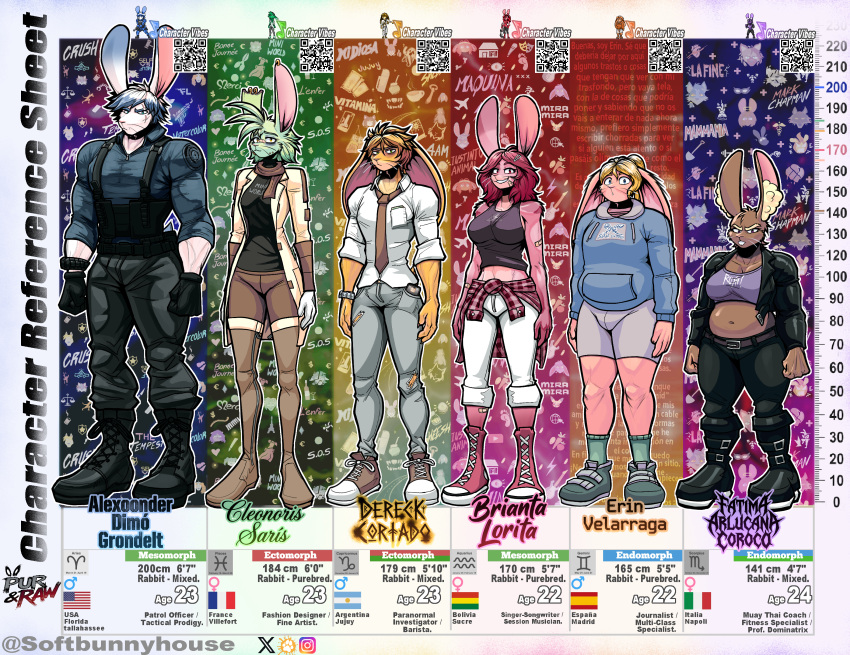 absurd_res alex_dimo alternative_fashion american_flag argentina argentina_flag band-aid bandage bolivia bolivian_flag boots breast_size_difference breasts brianta_lorita character_bio character_desing cleonoris_saris clothing dereck_cortado dominant dominant_female dominant_male ectomorph endomorph erin_velarraga eye_bags fashion fatima_coco female footwear france french_flag gloves group handwear hi_res italian italian_flag lagomorph leporid male mammal mesomorph model_sheet muscular muscular_female muscular_male overweight overweight_male piercing police police_officer punk qr_code rabbit shoes size_difference slightly_chubby slim_female softbunnyhouse spain spain_flag standing text translated united_states_of_america zodiac_sign