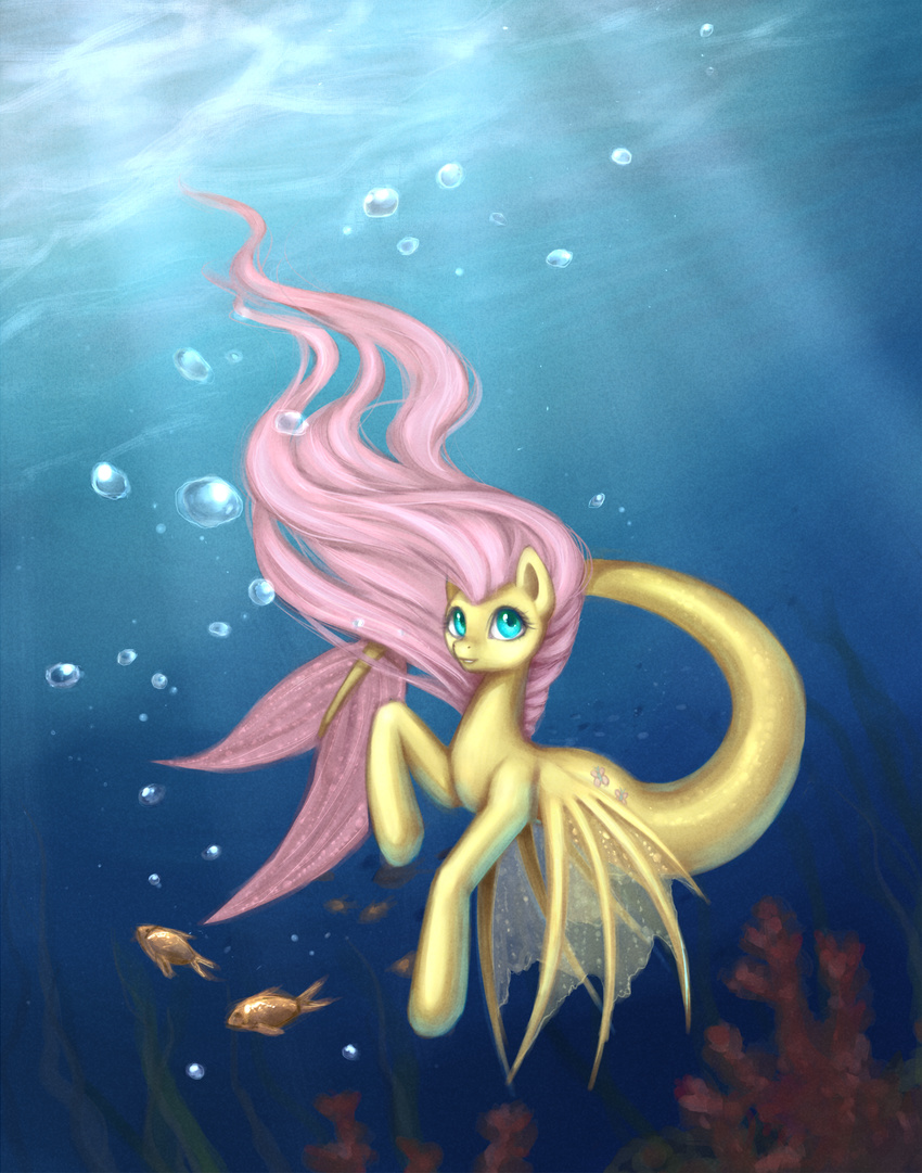 cutie_mark equine female feral fins fish fluttershy_(mlp) friendship_is_magic hair horse mammal marine my_little_pony nyarmarr pink_hair pony sea_pony seapony underwater water