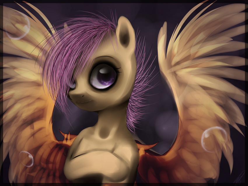 brown_background bubble bubbles cutie_mark_crusaders_(mlp) equine female feral friendship_is_magic hair hi_res horse imalou looking_at_viewer mammal my_little_pony pegasus plain_background pony purple_eyes purple_hair scootaloo_(mlp) simple_background smile solo spread_wings wings