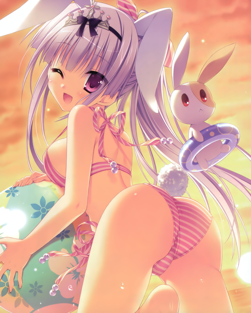 animal_ears bikini bunny_ears hatsuyuki_sakura hontani_kanae saga_planets swimsuits tail tamaki_sakura