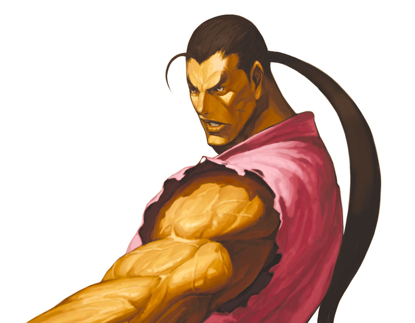 ahoge brown_hair capcom dougi hibiki_dan highres male_focus muscle nona official_art ponytail solo street_fighter svc_chaos