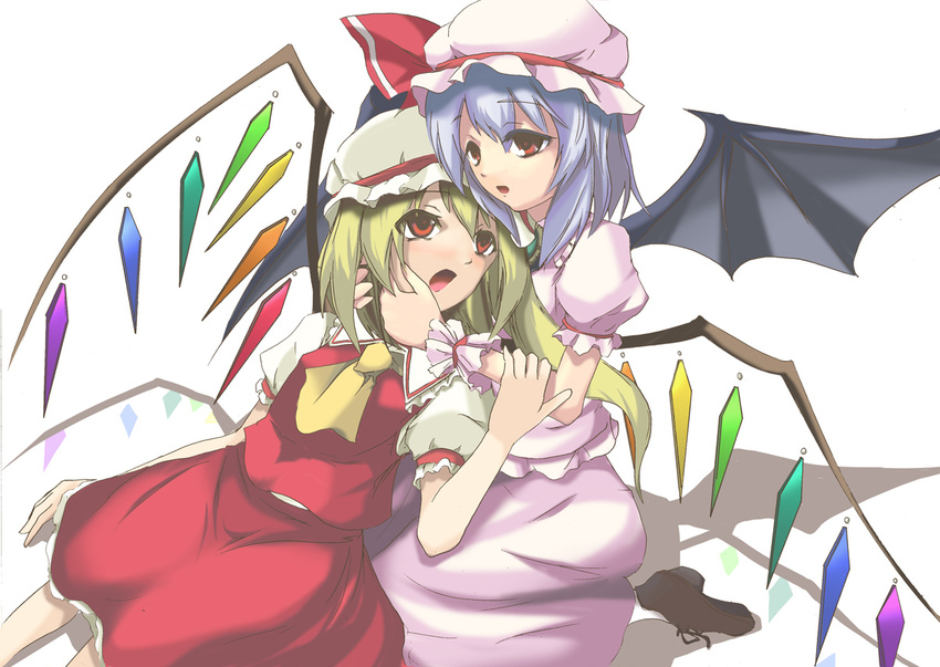 bad_id bad_pixiv_id blonde_hair blue_hair flandre_scarlet hat mukuroi multiple_girls remilia_scarlet ribbon short_hair siblings sisters touhou wings