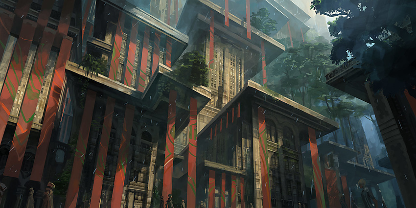 bad_pixiv_id banner building city cityscape copyright_request light nouzui rain scenery tree