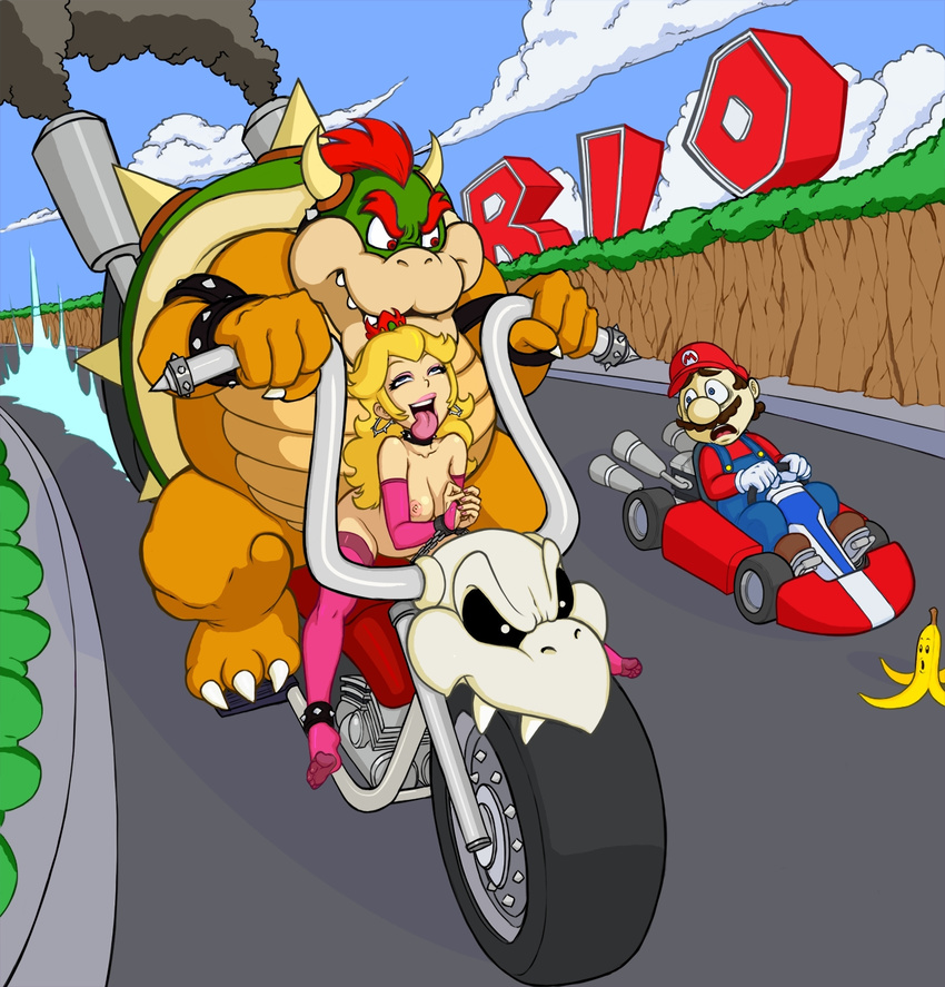 ahegao blonde_hair bondage bowser breasts clouds feet legoman mario mario_kart netorare nipples orgasm princess_peach rolleyes sex sky sr stockings super_mario_bros. thighhighs toes