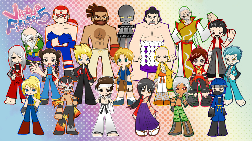 6+girls abs absolutely_everyone bald bar_censor bare_shoulders blonde_hair bodysuit brad_burns censored character_request chinese_clothes dark_skin dougi dural eileen_(virtua_fighter) el_blaze everyone hakama highres hinogami_goh jacky_bryant japanese_clothes jean_kujo jeffry_mcwild kage-maru lau_chan lei-fei lion_rafale long_hair multiple_boys multiple_girls ninja nude old_man pai_chan panty_&amp;_stocking_with_garterbelt parody ponytail sarah_bryant shaolin_monk shun_di style_parody sumo taka-arashi umenokouji_aoi ustumi_soudou vanessa_lewis virtua_fighter wallpaper wolf_hawkfield yuki_akira