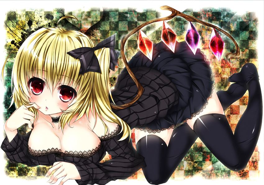 cleavage dress flandre_scarlet ojitea thighhighs touhou wings