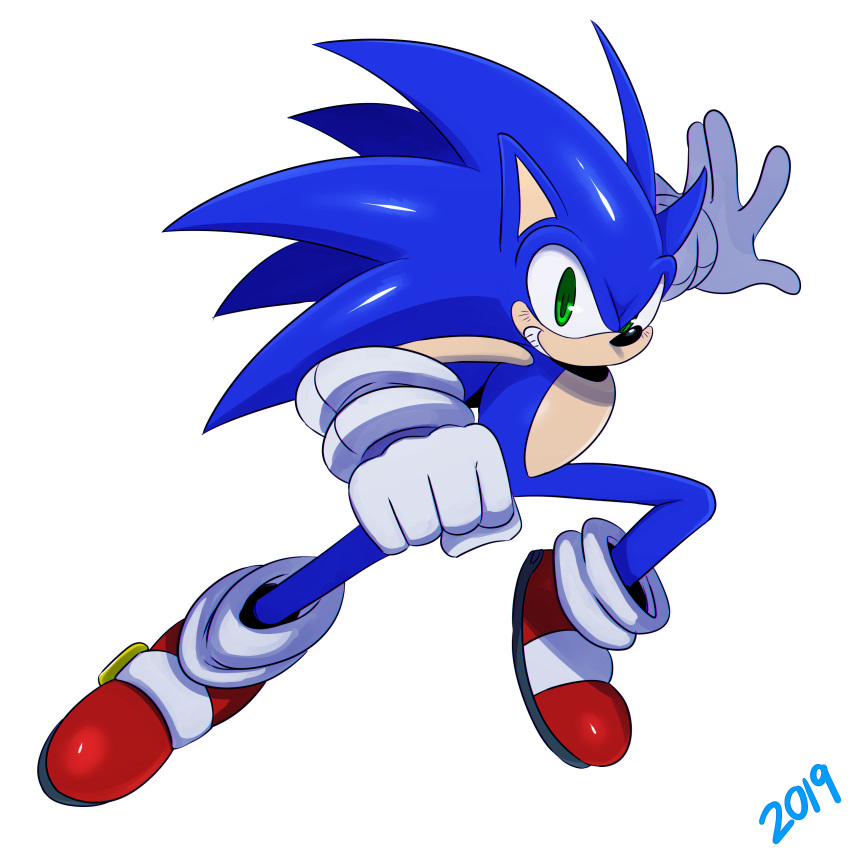 2019 absurd_res anthro clothing eulipotyphlan footwear gloves green_eyes hedgehog hi_res looking_at_viewer male mammal quills smile solo sonic_(series) sonic_the_hedgehog sssonic2