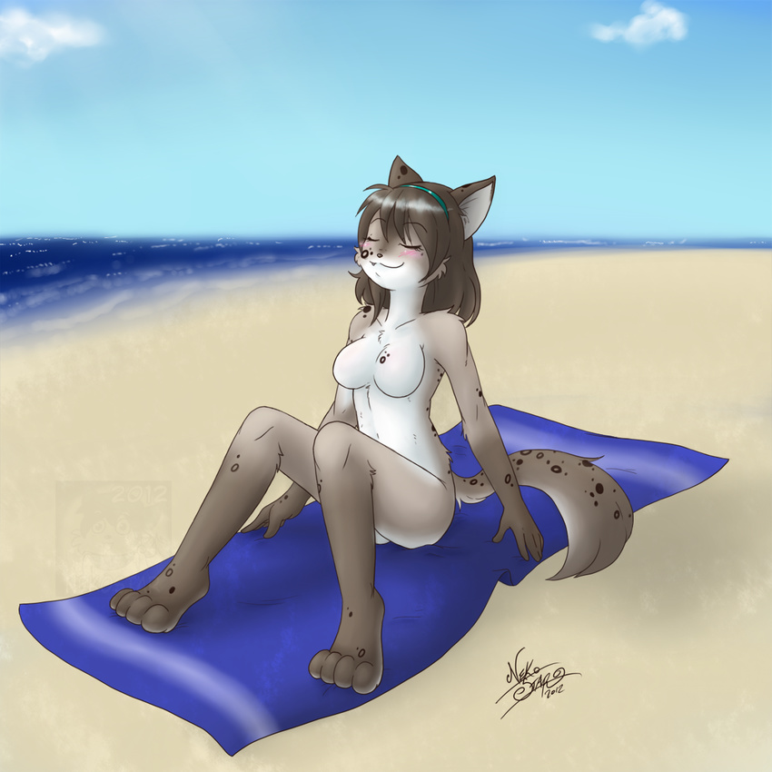 butt cat feline female invalid_tag kathrin_(twokinds) keidran mammal nekostar nude sitting smile solo spots twokinds