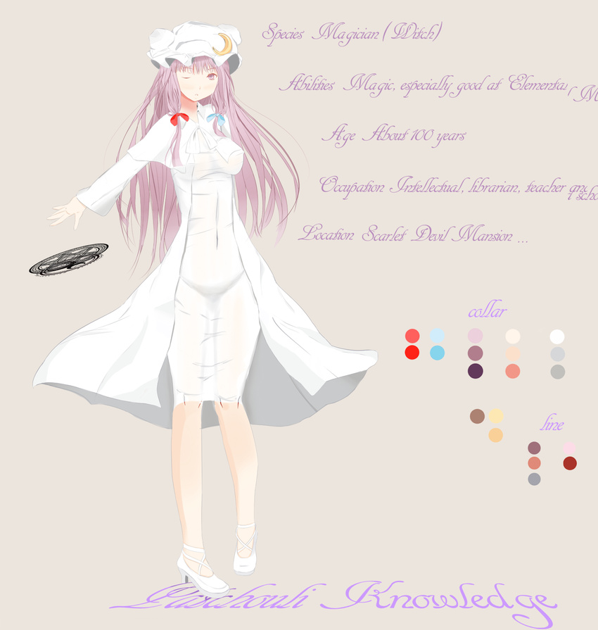 1girl crescent dress female hair highres long patchouli_knowledge purple_hair touhou white_dress