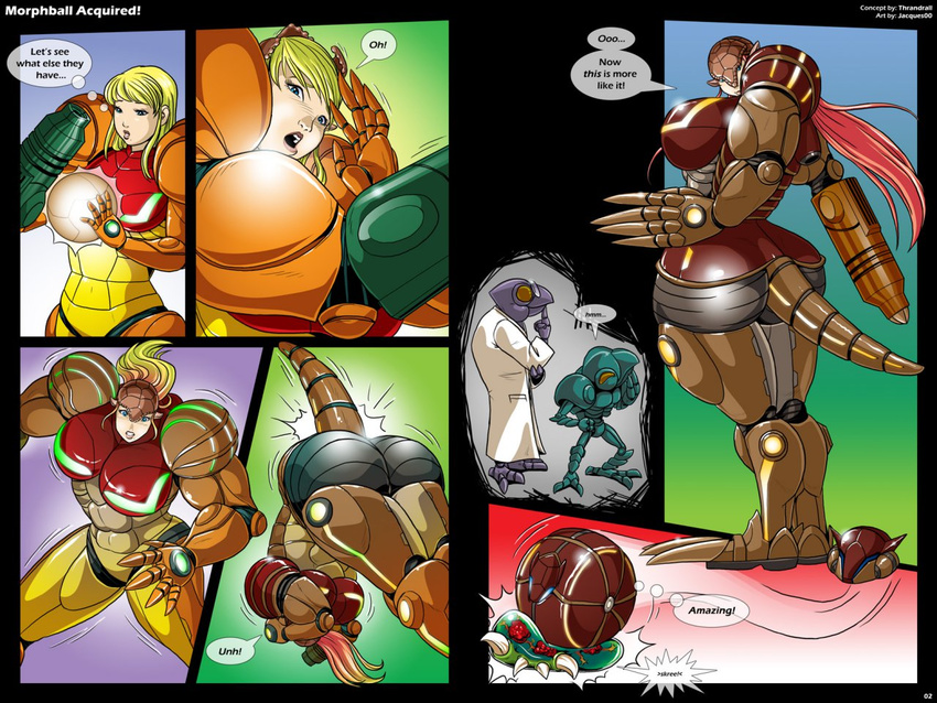 blonde_hair breasts chozo comic female hair human jacques00 jacques_00 mammal metroid morphball_acquired power_armor samus_aran samus_aren