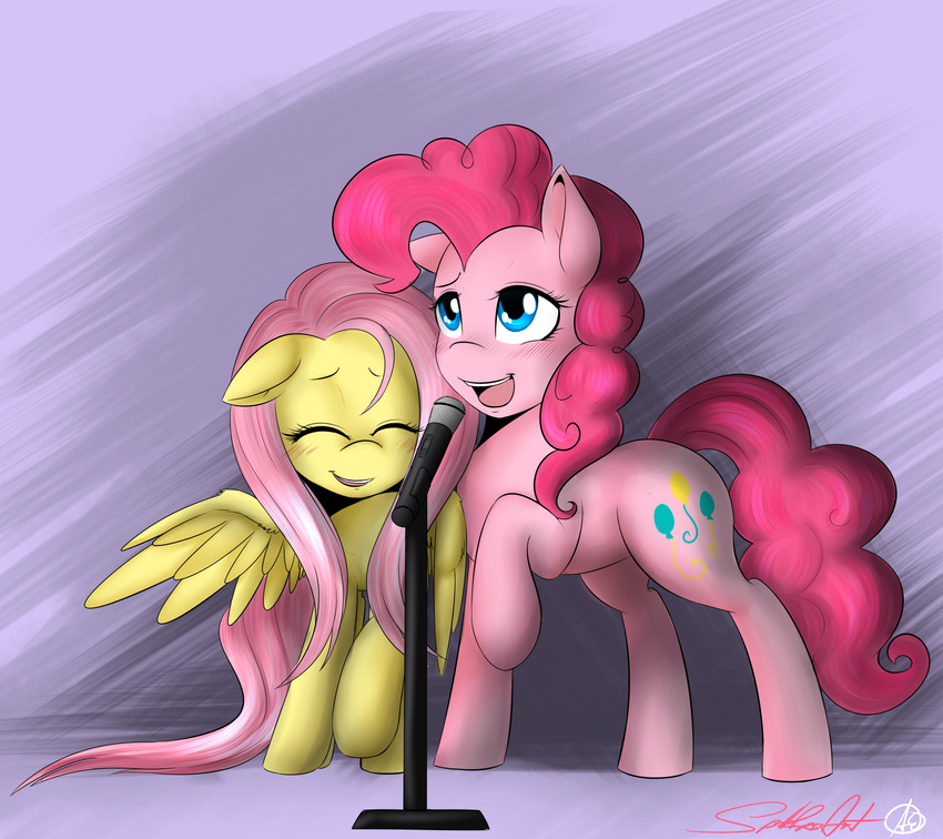 cutie_mark equine eyes_closed female feral fluttershy_(mlp) friendship_is_magic horse mammal microphone my_little_pony pegasus pinkie_pie_(mlp) pony spittfire wings
