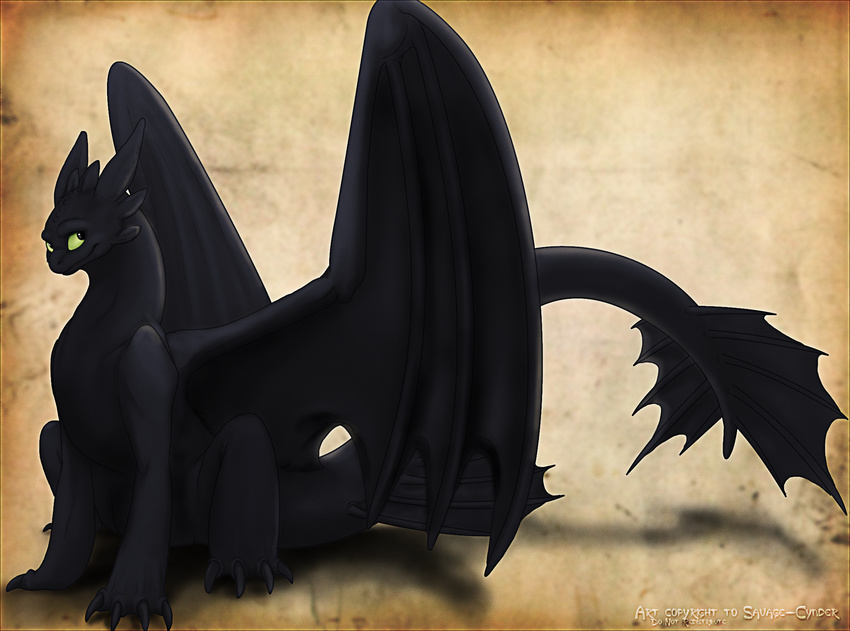 black claws dragon fins green_eyes how_to_train_your_dragon invalid_background invalid_tag male savage-cynder scalie solo toothless wings