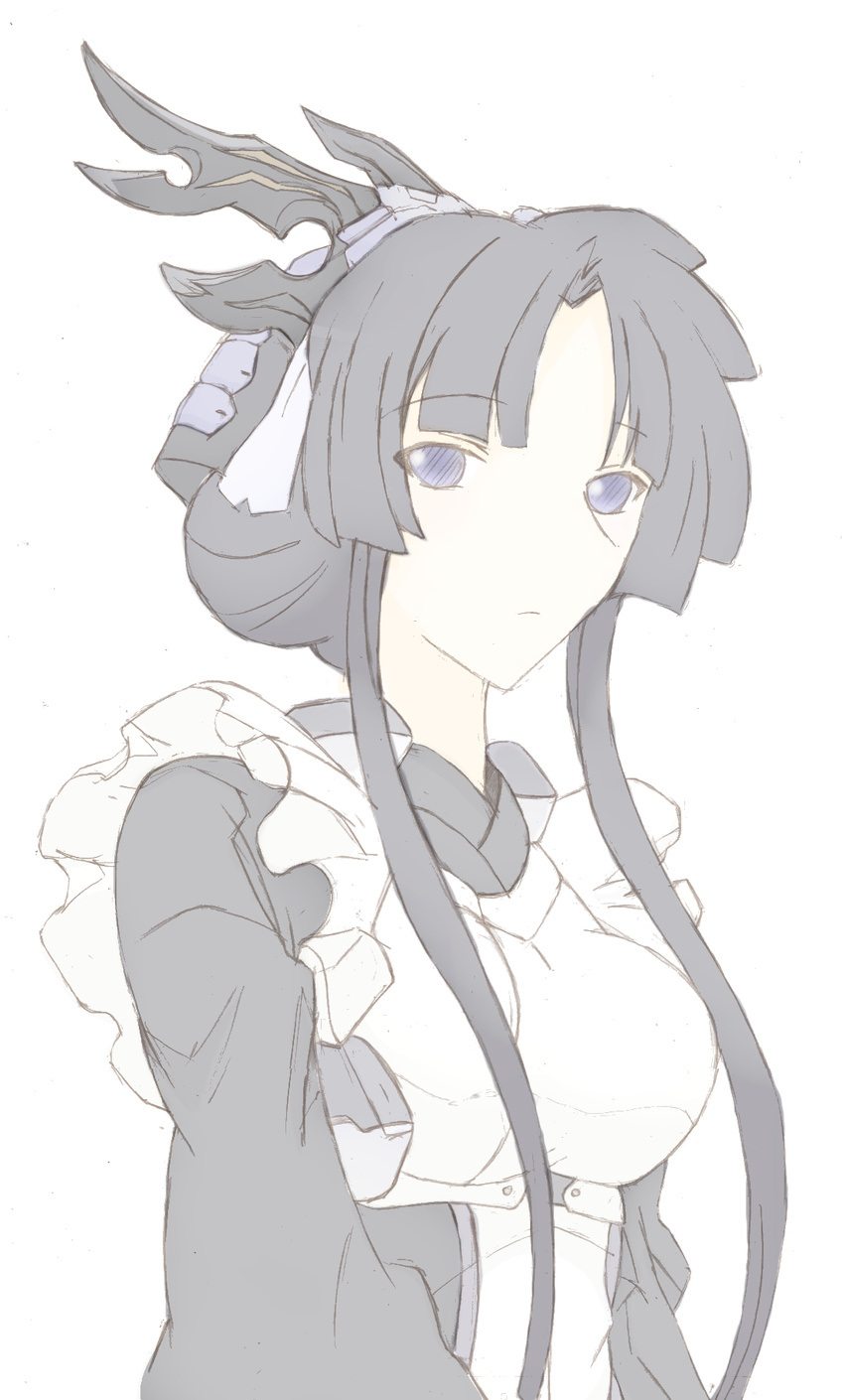 antlers apron colored female highres kazuno_(horizon) kyoukai_senjou_no_horizon kyoukaisenjou_no_horizon maid maid_apron rudobekia simple_background sketch solo