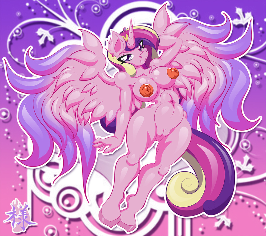 anthro anthrofied breasts crown equine female friendship_is_magic fur hair hooves horn invalid_tag mammal mane multi-colored_hair my_little_pony navel nipples pink_fur princess princess_cadance_(mlp) princess_cadence purple_eyes pussy royalty smile solo srklmsama winged_unicorn wings