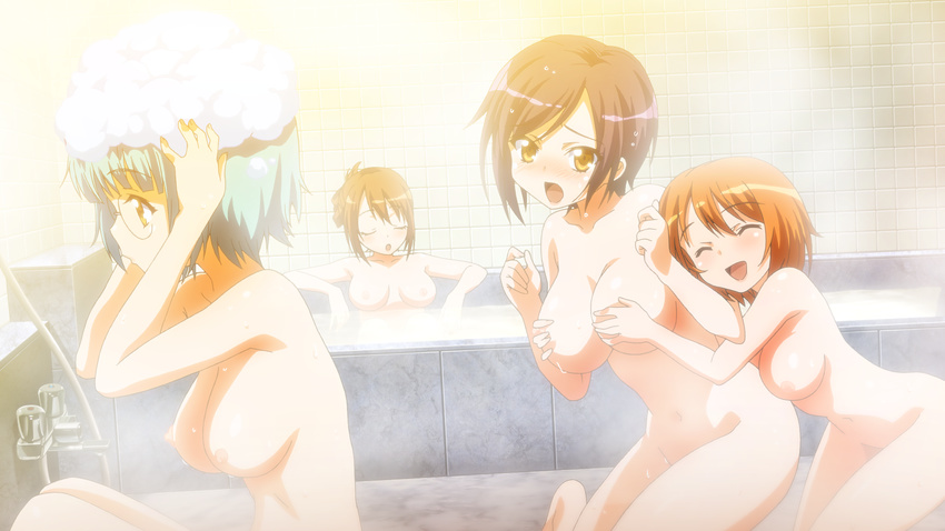 aorio bath bathtub blush breast_grab breasts game_cg glasses matsuzawa_yuka mikimoto_sarasa moododan nipples nonomura_maki nude ooki_haruka wet