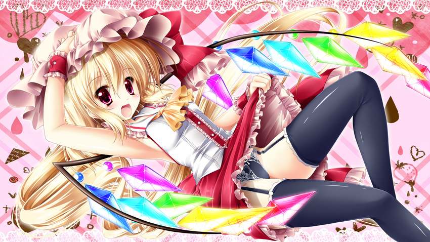 flandre_scarlet kamiya_tomoe pantsu skirt_lift thighhighs touhou