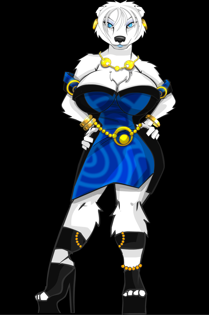 bear bella_(hth) blue_eyes breasts crowchild dress female hair hth_studios jewelry looking_at_viewer mammal polar_bear solo white_hair