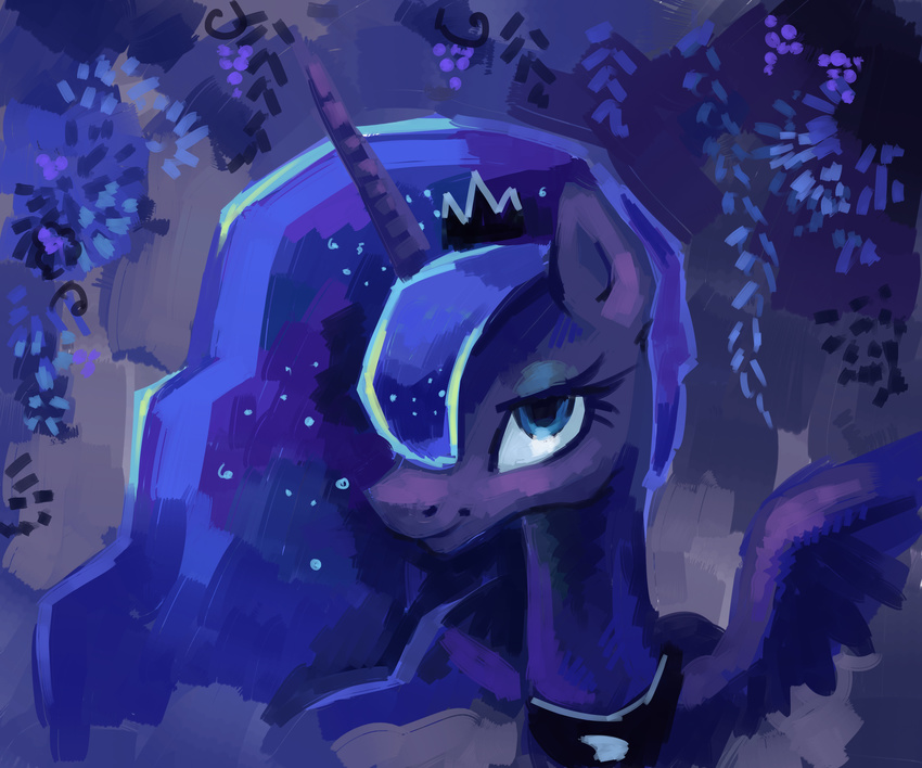 abstract_background absurd_res blue_hair cool_colors equine female feral friendship_is_magic hair hi_res holivi horn looking_at_viewer mammal my_little_pony princess_luna_(mlp) smile solo winged_unicorn wings