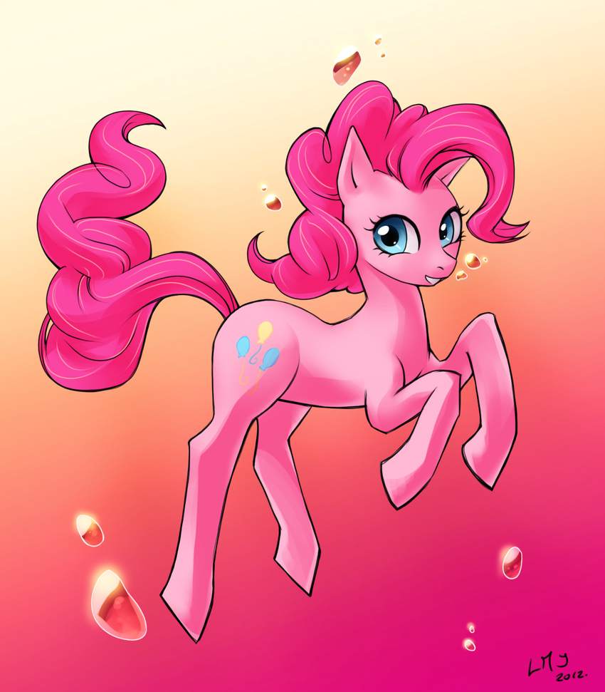 blue_eyes bubble bubbles cutie_mark equine female feral friendship_is_magic gradient_background hair hi_res horse katiramoon looking_at_viewer mammal my_little_pony pink_hair pink_theme pinkie_pie_(mlp) pony smile solo