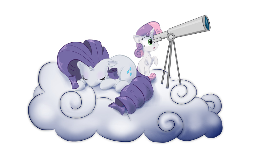 alpha_channel cloud cub cutie_mark duo equine eyes_closed female feral friendship_is_magic green_eyes hair hereticofdune hi_res horn horse mammal my_little_pony open_mouth pink_hair plain_background pony purple_hair rarity_(mlp) sibling simple_background sisters sleeping sweetie_belle_(mlp) telescope transparent_background two_color_hair two_tone_hair unicorn young