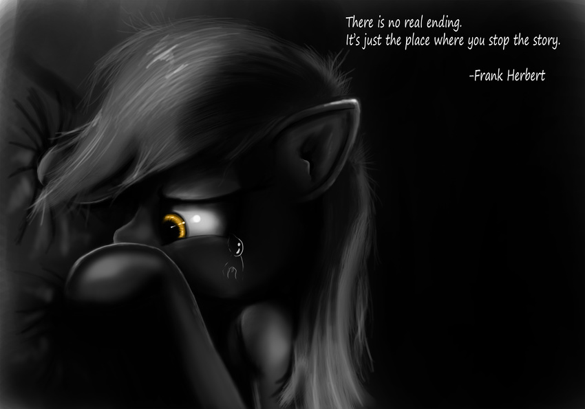 amber_eyes black_background crying derpy_hooves_(mlp) dichrome english_text equine female feral friendship_is_magic grey_theme hereticofdune hi_res horse mammal my_little_pony plain_background pony simple_background solo tears text yellow_eyes