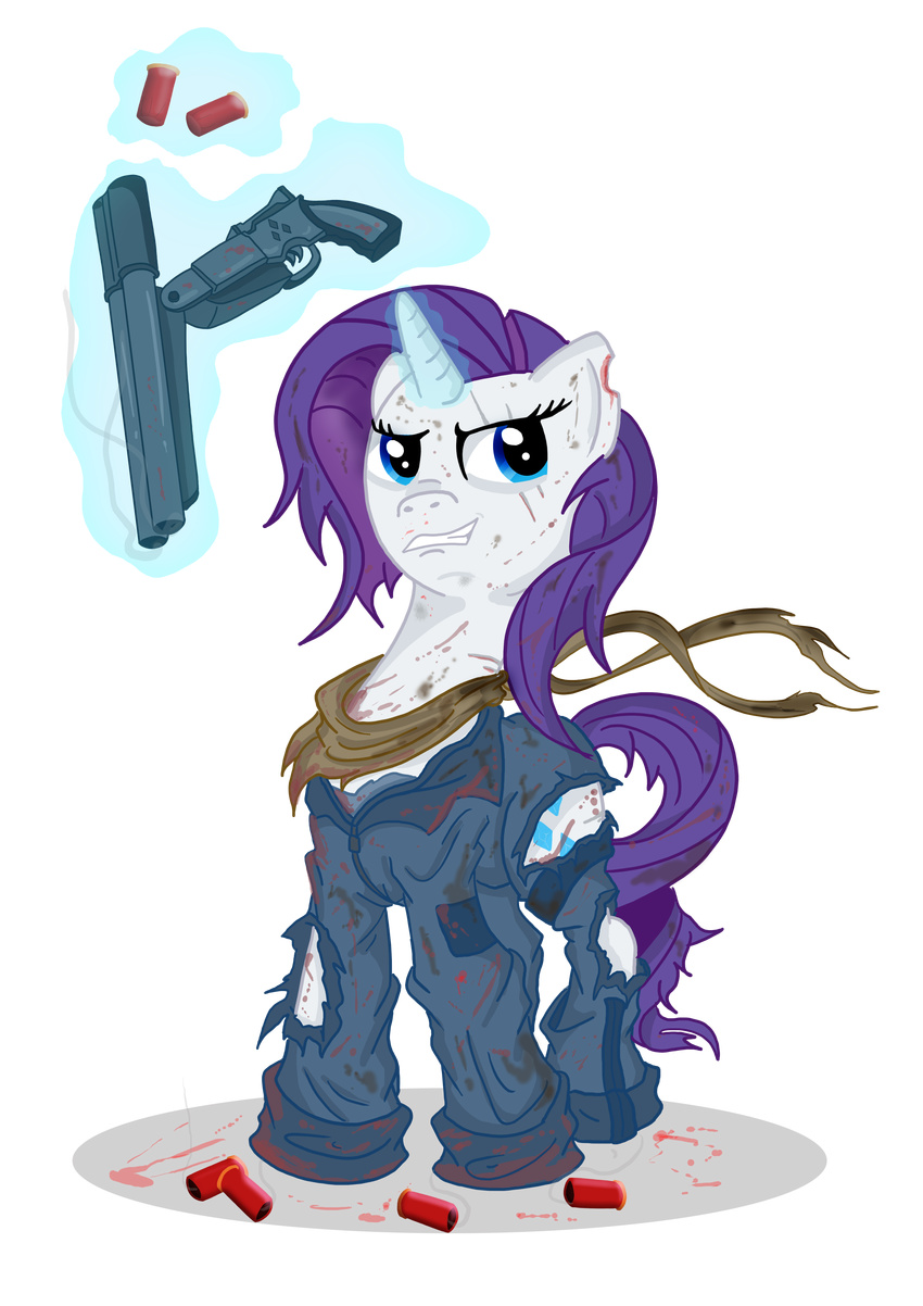 absurd_res alpha_channel blood blue_eyes clothed clothing cutie_mark equine female feral friendship_is_magic fur gun hair hi_res horn horse magic mammal my_little_pony plain_background pony purple_hair ranged_weapon rarity_(mlp) scarf shell shells shotgun simple_background solo toonlancer torn_clothing transparent_background unicorn weapon white_fur