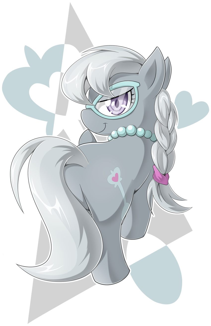 absurd_res alpha_channel braided_hair cub cutie_mark equine eyewear female feral friendship_is_magic fur glasses grey_fur grey_hair hair hi_res horse looking_at_viewer looking_back mammal my_little_pony necklace plain_background pony purple_eyes silver_spoon_(mlp) simple_background smile solo transparent_background young zaiyaki