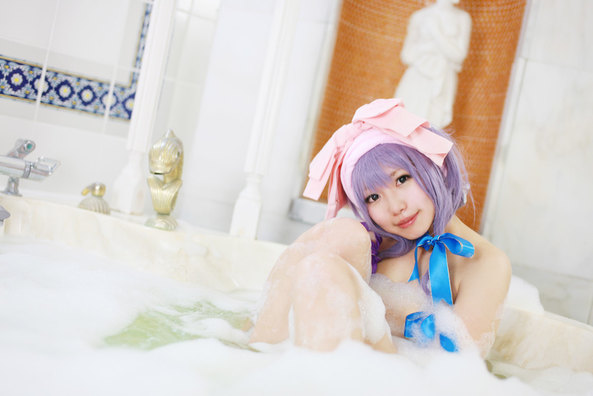 1girl asian bath cosplay female nude patchouli_knowledge photo purple_hair tenshi_myu touhou